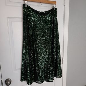 Emerald Green H&M Sequin A-Line Tea Length Skirt